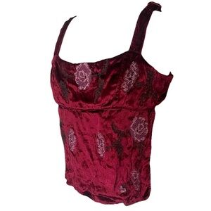 Urban Outfitters Kimchi Blue Jana Velvet Embroidered Top Red Large